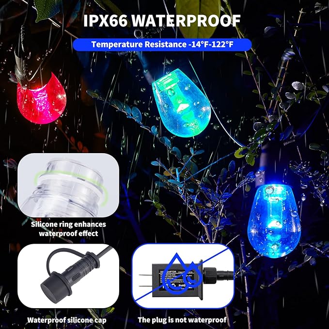 Outdoor String Lights 50FT, Outdoor Lights for Patio with 20 Dimmable RGBW LED Bulbs, IP66 Waterproof Shatterproof | Lumora