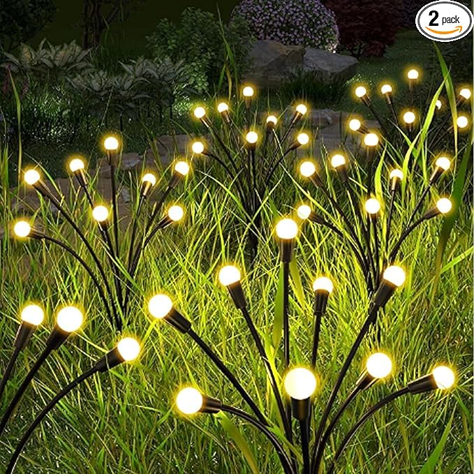 Solar-Powered Firefly Lamp, Solar Powered Courtyard Lights, Outdoor Waterproof, Swaying in The Wind, Garden Lawn Terrace Channel Decorative Lights, Decorative Gardening Gifts (2 Pack(16LED))