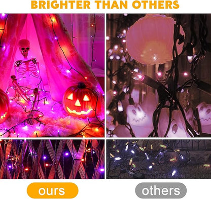 kemooie 300 LED Orange&Purple Halloween Lights, 99FT Connectable 8 Lighting Modes with Memory Function Plug in, Waterproof for Outdoor Indoor Halloween Garden Roof Decorations (Purple and Orange)
