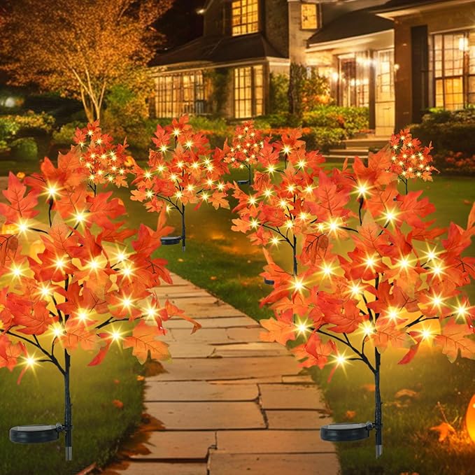 8 Pack Solar Maple Solar Stake Lights 160 LED Waterproof Outdoor Garden Lights for Patio Yard Thanksgiving Decor