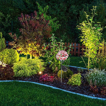 ARTIBETTER Solar Hydrangea Outdoor Lawn Stick Lamp, Red Solar Garden Path Light with Ground Stake for Patio and Yard Decoration