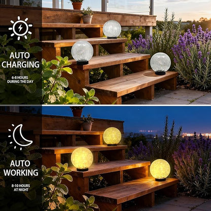 HOTEAGLE Solar Globe Lights Outdoor Waterproof-Large 2-Pack Solar Balls Lights for Outside Garden-Cracked Glass Ball Outdoor Solar Lights-Solar Orbs for Garden Patio & Lawn Backyard Decor