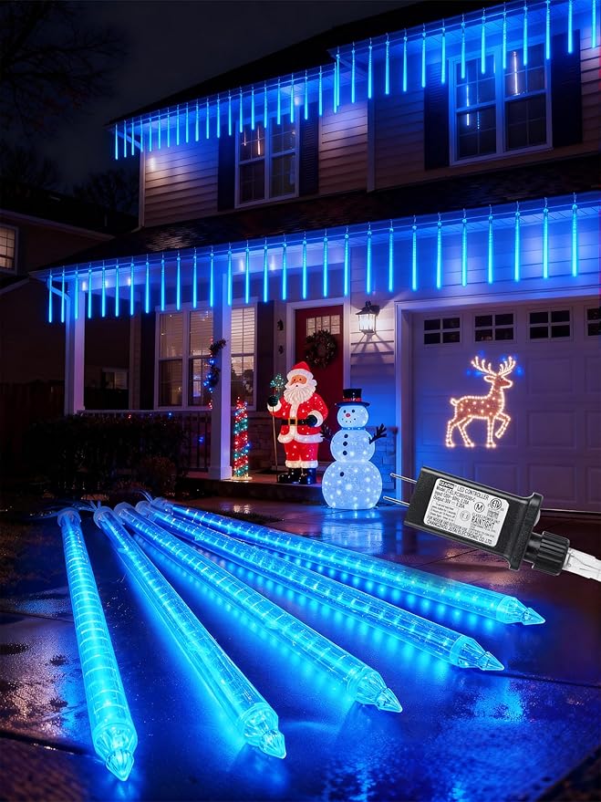 Flacchi Meteor Shower Icicle Lights - 5 Tubes 20" Each 270 LED Cascading Raindrop Lights, Timer Outdoor Waterproof | Lumora