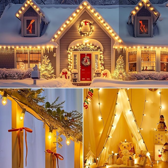 100FT C7 Christmas String Lights Outdoor UL Listed Vintage Christmas Lights Hanging for Christmas Tree Garden Patio | Lumora