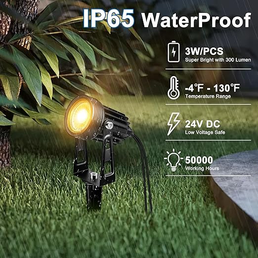 YGS-Tech All-in-One Low Voltage Landscape Lighting Kit, 8-Pack Landscape Lights with Transformer, 3000K 24V LED Landscape Lights with 70FT Wire, Waterproof Outdoor Spotlights for Yard Garden Pathway