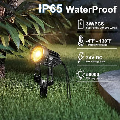 YGS-Tech All-in-One Low Voltage Landscape Lighting Kit, 8-Pack Landscape Lights with Transformer, 3000K 24V LED Landscape Lights with 70FT Wire, Waterproof Outdoor Spotlights for Yard Garden Pathway