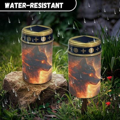 Outdoor Solar Garden Lights,Cool Wolf Waterproof Solar Outdoor Lights,Solar Stake Lights for Cemetery Grave Garden Patio Yard Lawn Decoration
