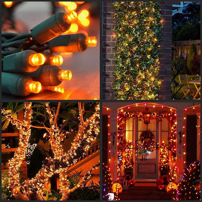 YULETIME 200 Orange Wide Angle LED Christmas Lights, 66 Feet Green Wire UL Certified 5mm Holiday String Light Set (Orange)