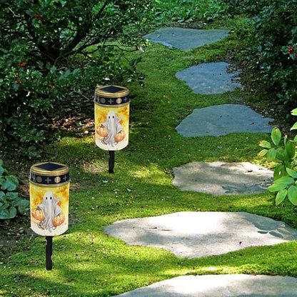 Ghost Print Cemetery Solar Light for Grave Solar Lights Outdoor Waterproof Solar Garden Light Solar Stake Lights for Pathway Back Yard Halloween Decor Solar Walkway Lights