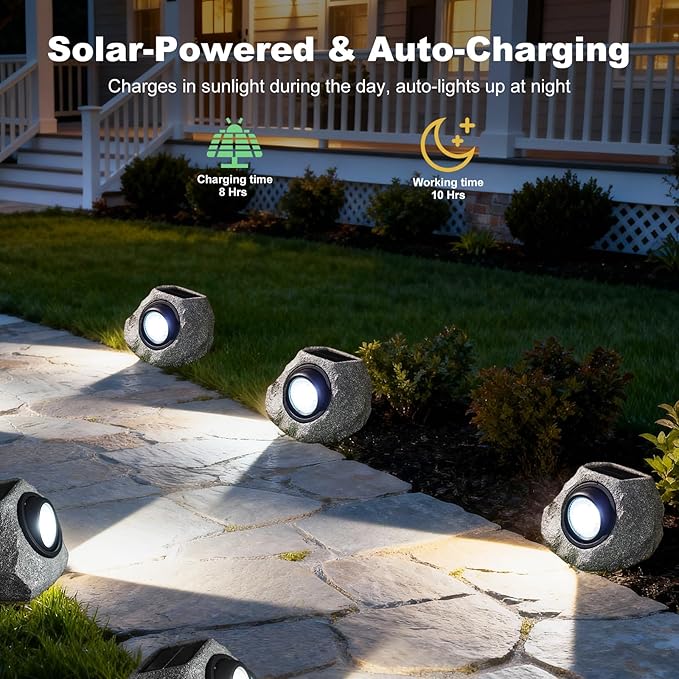 2 Pack Solar Fake Rock Light Outdoor Garden Decorations Spot Lights : Led Landscape Lighting for Pathway Lawn Patio Porch Yard Walkway