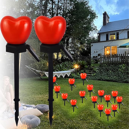Valentine's Day Red Heart Solar Lights Outdoor, 2Pcs Waterproof Valentine's Day Solar Garden Lights LED Heart Lights Wedding Decorations for Yard Walkway Outside