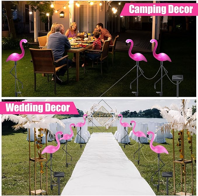 Geelin 9 Packs Pink Flamingo Solar Outdoor Light Decoration IP55 Waterproof Flamingo Solar Stake Lights LED Solar Powered Pathway Lights for Garden Yard Patio Lawn Walkway Driveway (Classic)