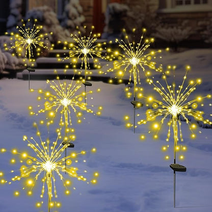 Solar Garden Firework Lights, 4 Pack, Waterproof, 120 LED, Outdoor, Warm White, Pathway, Patio, Party Decorations