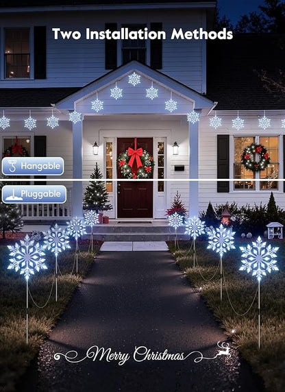 Brightown Snowflake Lights Outdoor, 2 Sets Total 20 Large Snowflake Christmas Pathway Lights, Christmas Decorations Outside Yard Sidewalk Walkway Driveway Marker Stake, White