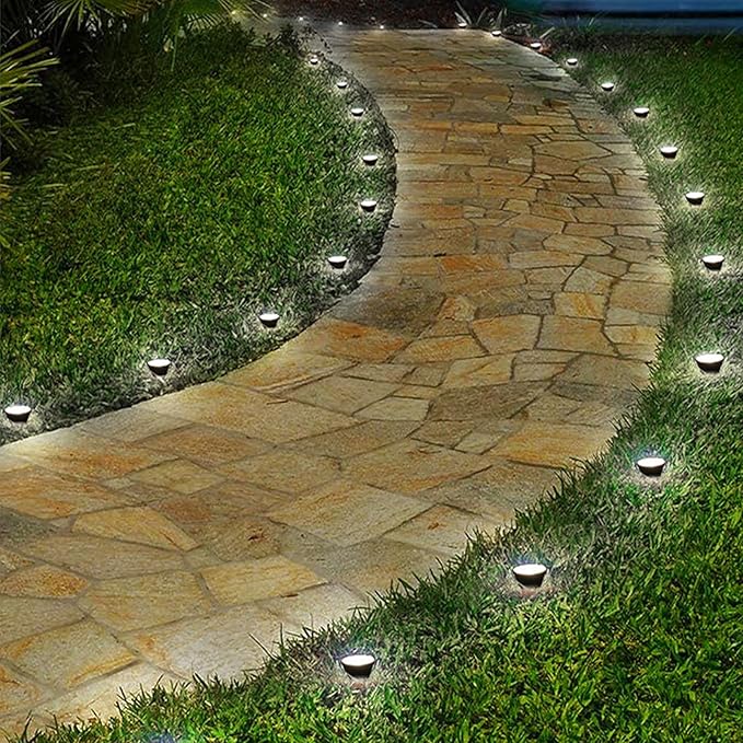Aramox Solar Wetproof Pathway Lights, 500mAh Battery, DIY Layout, Outdoor Solar Garden Stake Lights with 10 Bulbs for Garden Lawn Patio Yard Deck Driveway (White Lighting)