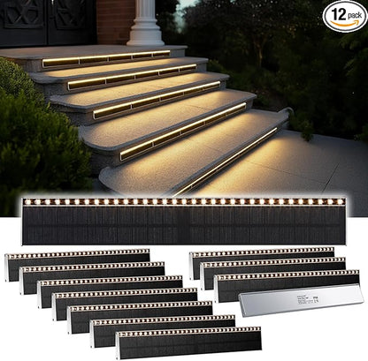 Solar Step Lights for Outside, 33 Focused-Beam High-Brightness LEDs, Waterproof Aluminum Outdoor Stair Light for Risers, Curbsides, Poolsides, Planter Edges (Warm White, 12Pack)