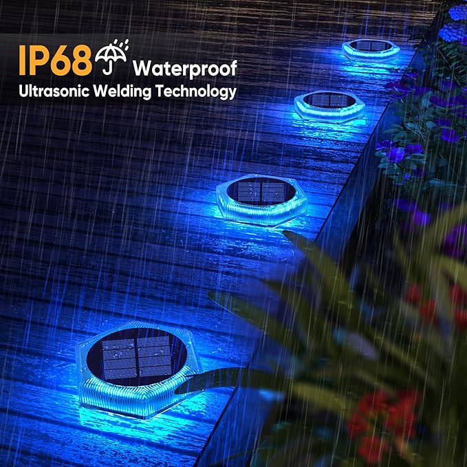 Blue Solar Deck Lights for Outside 6 Pack, Dock Lights Solar Powered Waterproof Driveway Warning for Driveway Pathway Boat Dock Post Yard.