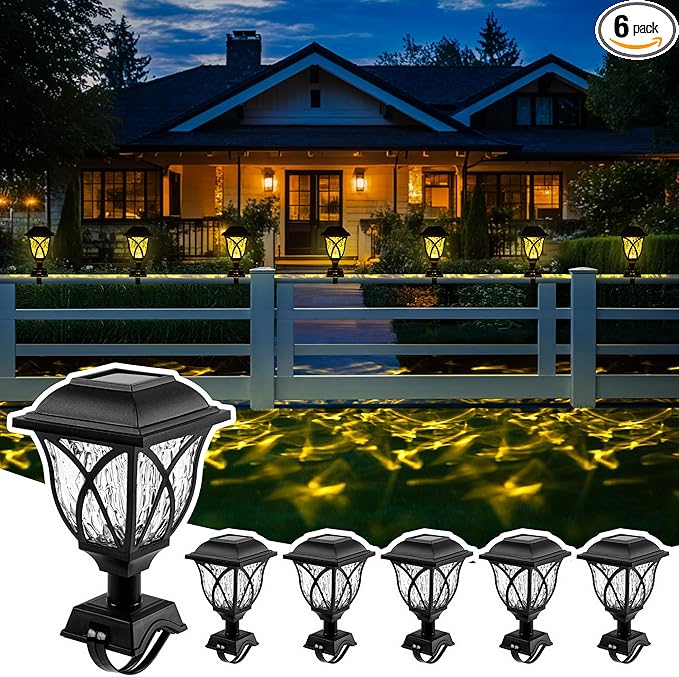 Solar Fence Lights Outdoor Waterproof, Led Solar Lights Outdoor for Chain Link Fence, Step, Stairs, Trampoline, Yard and Pathway, Warm White 6 Pack