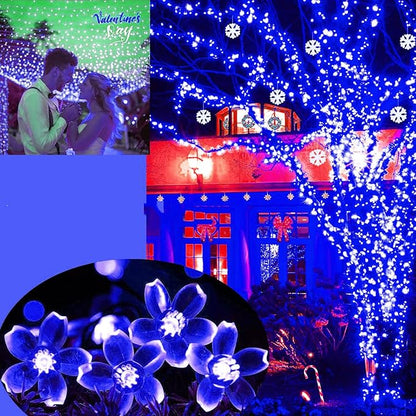 FULLBELL Flower String Lights Christmas Blue 33 Feets 100 LED Memory String Indoor Outdoor Fairy Bedroom Wedding Party Tiktok Trends Items (Blue)