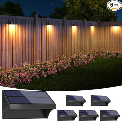 NIORSUN Outdoor Fence Lights, 6 Pack Waterproof LED Solar Fence Lights with 1500mAh Battery, Warm White/Cool White/RGB, Easy-to-Install Wall Light for Deck, Patio, Railing, Stairs, Backyard – Black