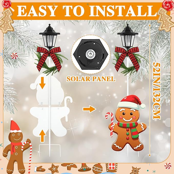 Tuanse 2 Pack Solar Christmas Outdoor Decoration 52 Inch Solar Xmas Gingerbread Man Pathway Lights Metal Garden | Lumora
