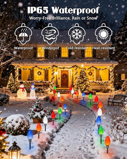 IDEAALS 10 Pack Jumbo Multicolor Plug in C9 Christmas Lights Outdoor，LED Pathway Lights Waterproof, Strawberry Light Christmas Decorations Outdoor for Walkway Party Patio Garden Lawn Yard Decor