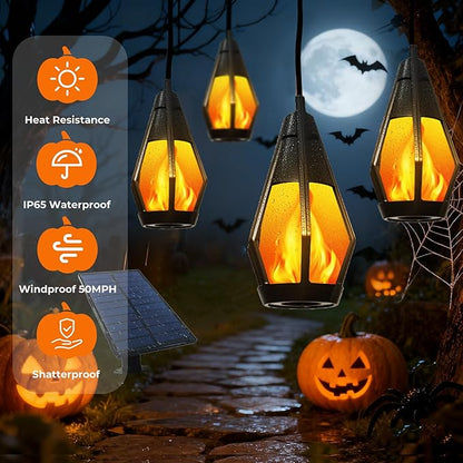 Solar String Lights Outdoor, 42Ft Patio Lights with 15 Flickering Flame Light Bulbs,Waterproof Warm White Outdoor Solar String Lights for Outside Garden Backyard Patio Gazebo Party Decoration