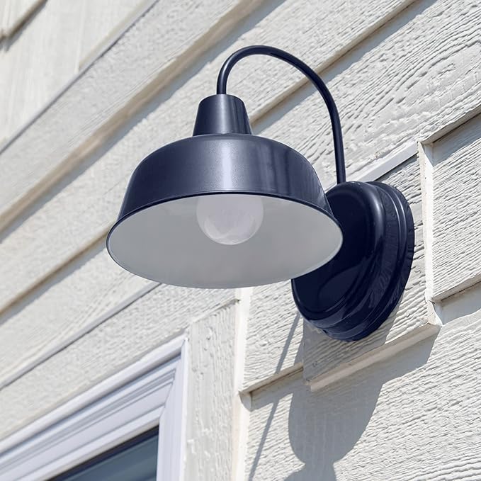 Design House Mason Farmhouse Gooseneck Barn Light, Outdoor Exterior Porch or Patio Wall Light Fixture, Navy, 8 Inch Diameter, 1-Pack, 579334