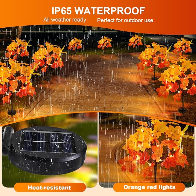 4Pack Fall Solar Lights Outdoor Waterproof,80LED 160 Maple Leaves Solar Garden Lights Outside, Autumn Artificial | Lumora