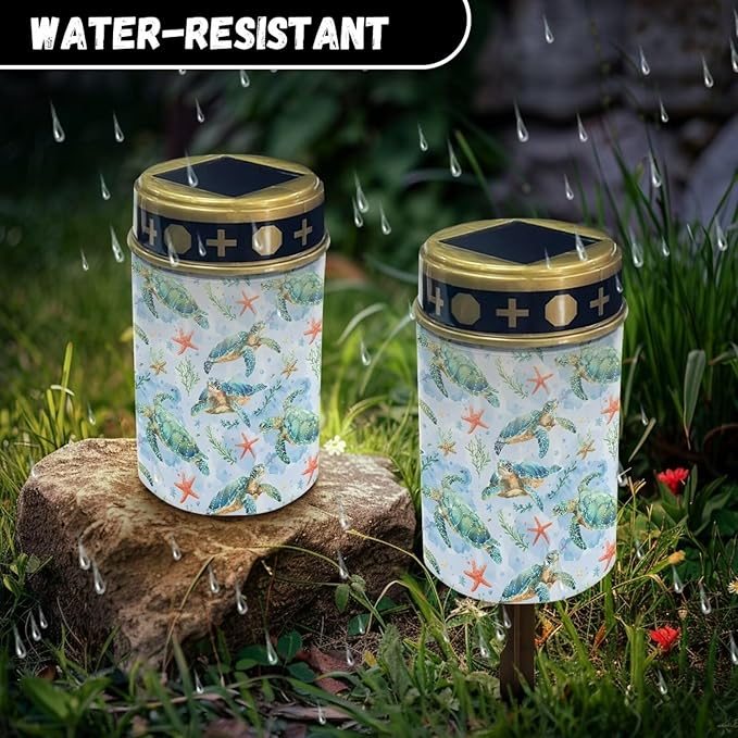Turtle Starfish Solar Lights for Cemetery Grave Solar Lights for Cemetery Memorial Stake Solar Lights for Grave Yard Decorations, Mi-YSFB04120N9-12