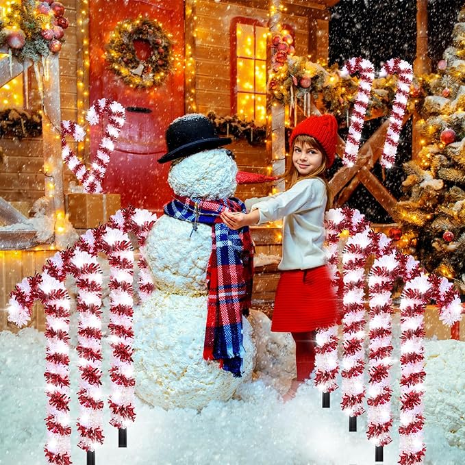 10 Pack Christmas Candy Cane Lights, 15 inch Tinsel Christmas Candy Cane Pathway Lights with 8 Modes & Timer for | Lumora