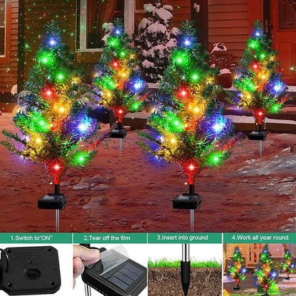 Solar Christmas Tree 4 Pack Garden Stake Light Waterproof Outdoor Christmas Decorations,2 Modes Solar Xmas Christmas Lights for Yard Front Porch Pathway Grave Garden Decor