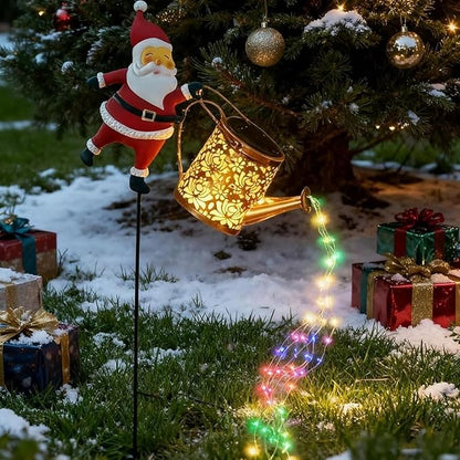 Christmas Solar Kettle Lights, Light Solar Santa Claus Watering Can LED Light, Waterproof Solar Powered Lawn Decorative Lights for Outdoor Christmas Pathway Decoration (Rainbow, Kettle Lights)