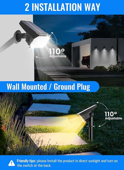 Brightown Solar Lights Outdoor Waterproof IP67, [Cool & Warm Light 2-in-1] Solar Spot Lights Outdoor, 2 Colors 3 Brightness Levels LED Outdoor Solar Lights for Yard Pathway Garden House, 8 Pack