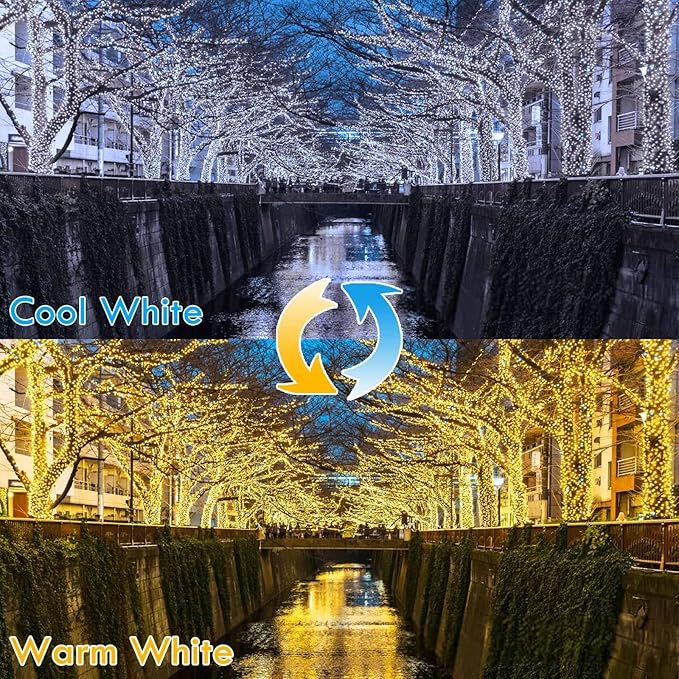 (Warm White ⇋ Cool White) Solar Christmas String Lights Outdoor, 2-Pack Total 80FT 200 LED Solar Twinkle Lights | Lumora