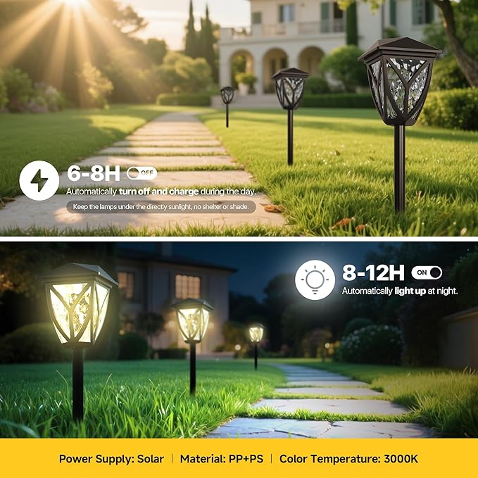 Ensenior 12-Pack Solar Lights Outdoor, 16.77" 3000K LED Solar Garden Lights for Pathway, Yard, Patio, Walkway | Lumora