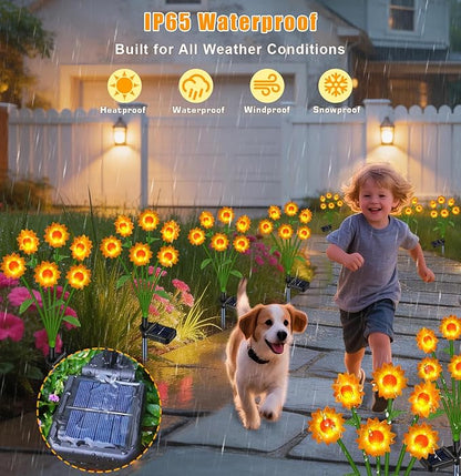 Solar Lights Outdoor Waterproof Sunflowers Garden Decor,4 Packs with 24 Sunflower lights,Birthday Gifts for Women Mom,Solar Flowers Decorative Lights for Outside Yard Lawn Patio Porch decorations