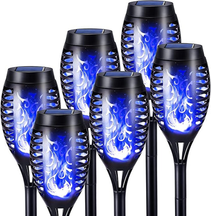 Toodour Solar Torch Flame Lights, 6 Pack Solar Lights Outdoor with Flickering Flame, Waterproof Solar Pathway Light Landscape Decoration Lighting for Garden, Lawn, Yard, Outdoor Decor - Blue