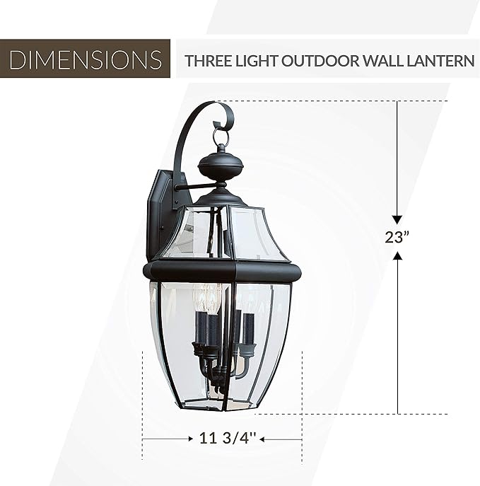 Sea Gull Lighting 8039-12 2-Light Lancaster Medium Outdoor Wall Lantern, Clear Beveled Glass and Black | Lumora