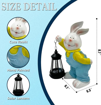 Outdoor Bunny Statue Solar Lantern for Garden Yard Lawn Patio White Rabbit Figurine Decorations Housewarming for Mom Grandma Women