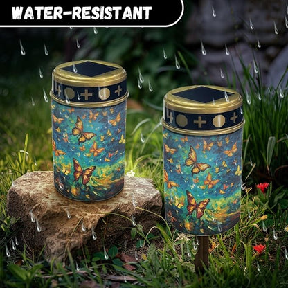 Galaxy Butterfly Solar Lights Outdoor Butterflies Solar Pathway Lights Waterproof Garden Stake Lights for Outside Yard Patio Solar Powered Fairy Lights Flameless Lights,Green