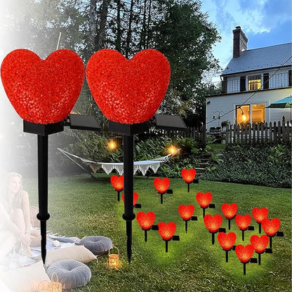 Valentines Day Solar Heart Lights Outdoor, 2Pcs Waterproof Solar Valentines Day Decorations Red Heart Nano-Lights Outside Valentine Lights for Yard Cemetery Grave Garden Walkway