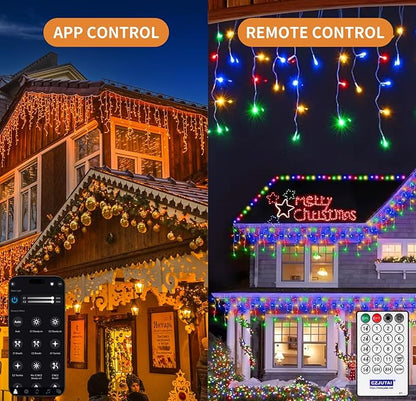 LED Icicle Lights for Outdoor Christmas Decorations,66Ft 800 LEDs Color Changing Christmas Fairy Light,APP & Remote Control,17 Lighting Modes,Plug in RGB hanging Curtain Lights for Xmas Party Wedding
