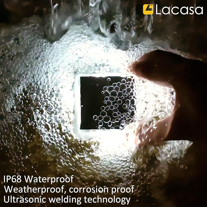 Lacasa Solar Deck Lights Outdoor Waterproof LED, Step Lights Solar Powered Driveway Dock Lights Marine, White 4000K, Dusk to Dawn, for Garden Steps Yard Patio Pathway, Square, 4 Pack