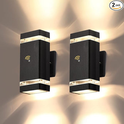 LMP 2 Packs Dusk to Dawn Outdoor Lighting, Wall Sconce with 5w LED Bulbs, Outside Lights for House IP65 Waterproof Aluminum Up and Down Outdoor Lights for House, Garage, Porch, Doorway