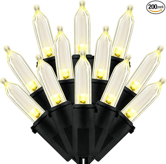 200 Count Warm White LED Christmas Lights, 66 ft Black Wire UL Certified Commercial Grade LED Halloween String Light Set (Warm White)
