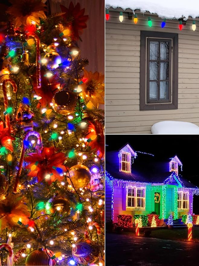 C9 Multicolor Christmas Lights, 25Ft Vintage Christmas Lights with 26 Ceramic Colorful Bulbs, Hanging Connectable Christmas String Lights for Patio Garden Holiday Home Xmas Decor
