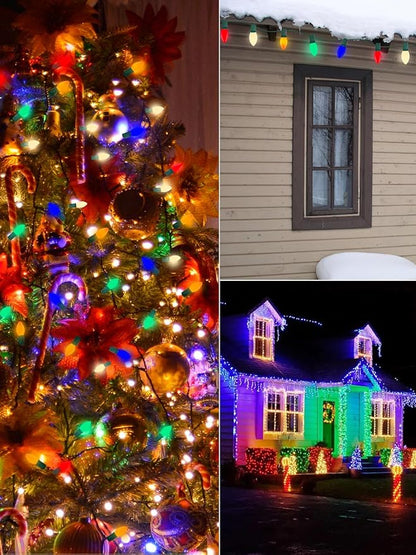 C9 Multicolor Christmas Lights, 25Ft Vintage Christmas Lights with 26 Ceramic Colorful Bulbs, Hanging Connectable Christmas String Lights for Patio Garden Holiday Home Xmas Decor