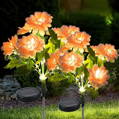 Solar Lights Outdoor Waterproof, 2 Pack Solar Garden Lights with 14 Realistic Dahlias/Zinnia, Garden Decor for Outside, Solar Powered Outdoor Lights for Yard, Garden Decorations, Patio Decor