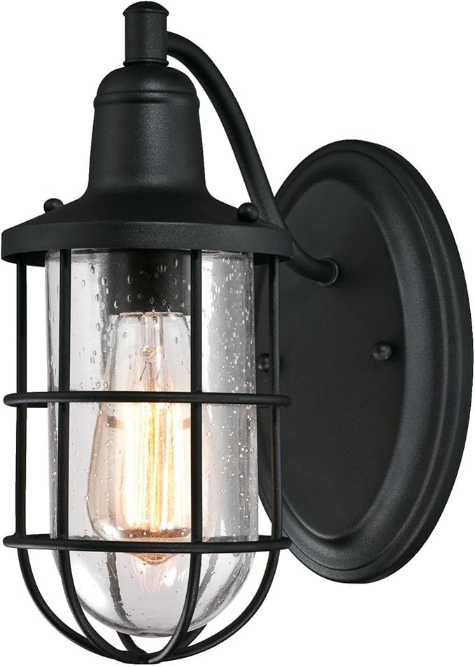 Westinghouse 6334700 Crestview One-Light Outdoor Wall Fixture, Textured Black Finish with Clear Seeded Glass | Lumora